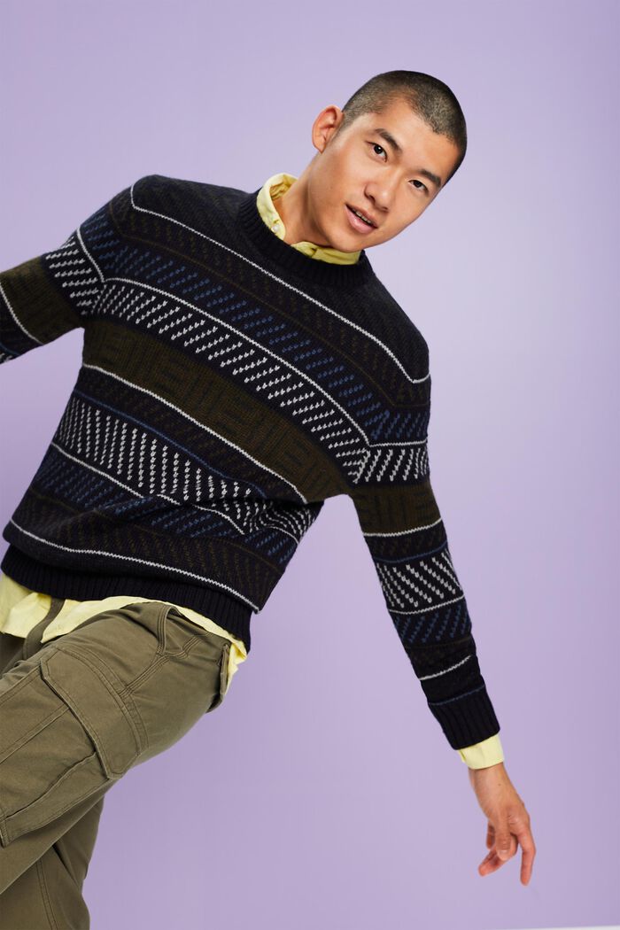 Mønstret sweater i uldmiks, NAVY, detail image number 1