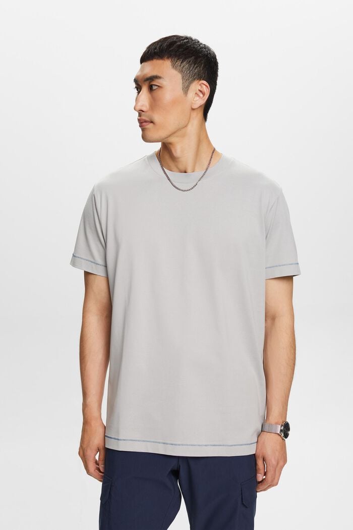 Jersey-T-shirt med rund hals, 100 % bomuld, LIGHT GREY, detail image number 1