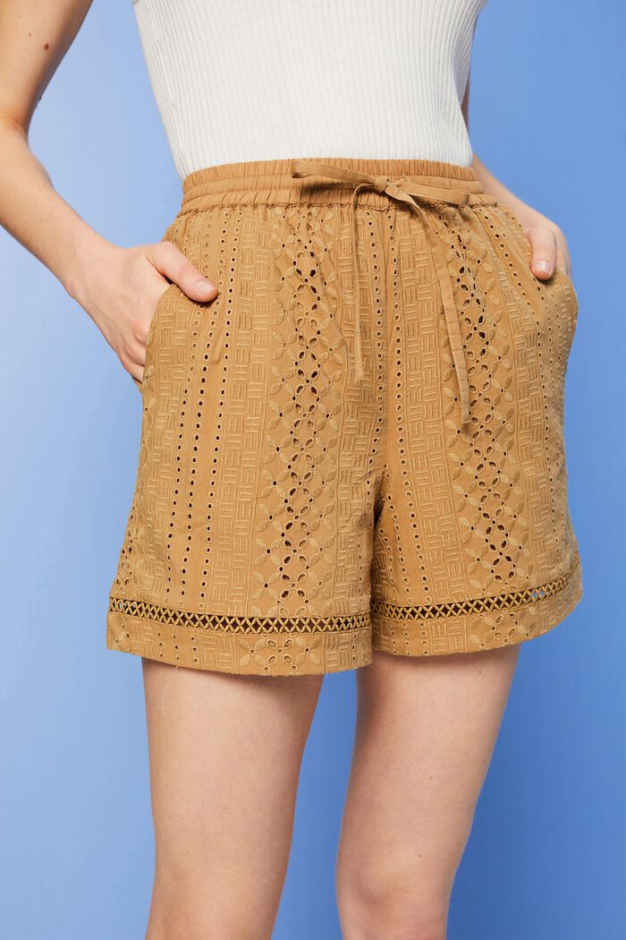 Broderede shorts, LENZING™ ECOVERO™, KHAKI BEIGE, detail image number 2