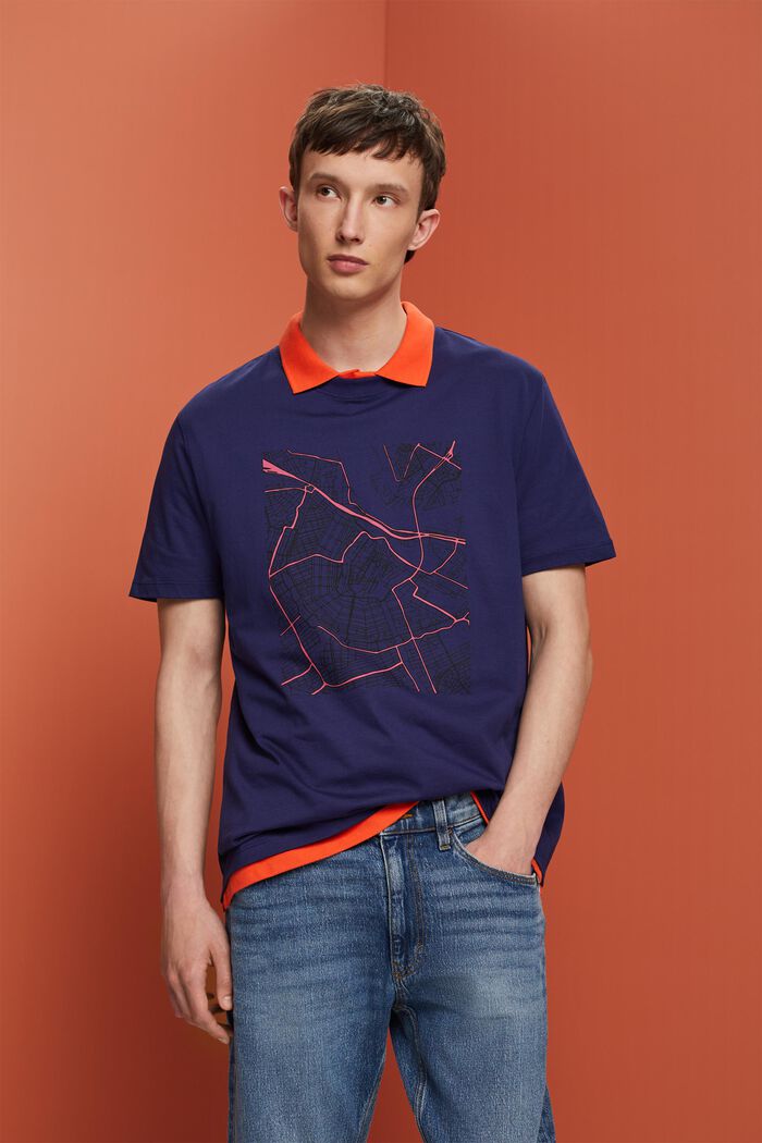 Jersey-T-shirt med print, DARK BLUE, detail image number 0