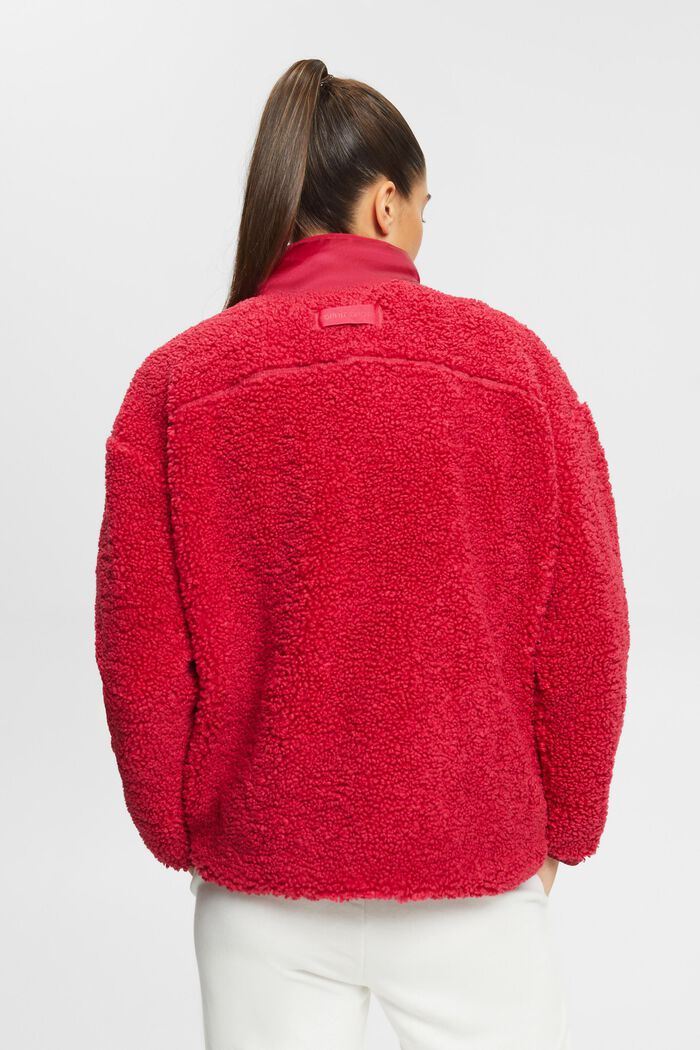 Teddy fleece-sweatshirt med lynlås i halv længde, CHERRY RED, detail image number 3