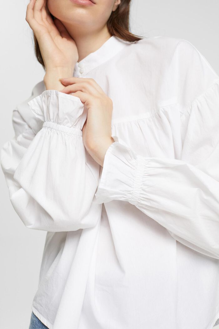 Bluse med rynkede ærmemanchetter, WHITE, detail image number 0