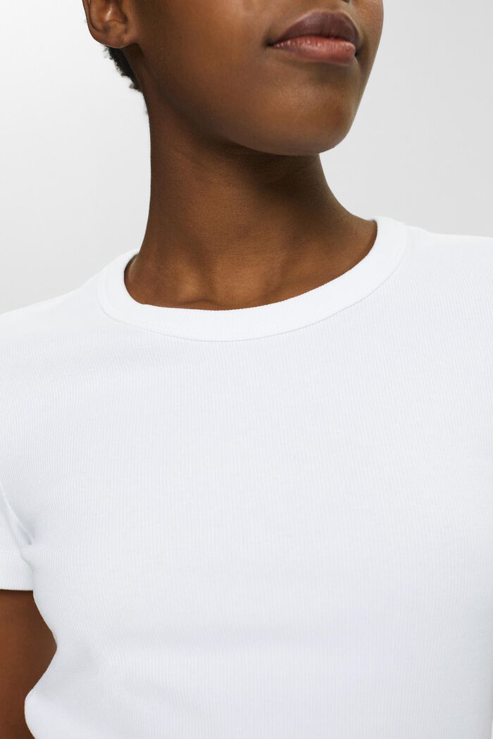 Ribbet T-shirt med rund hals, WHITE, detail image number 2
