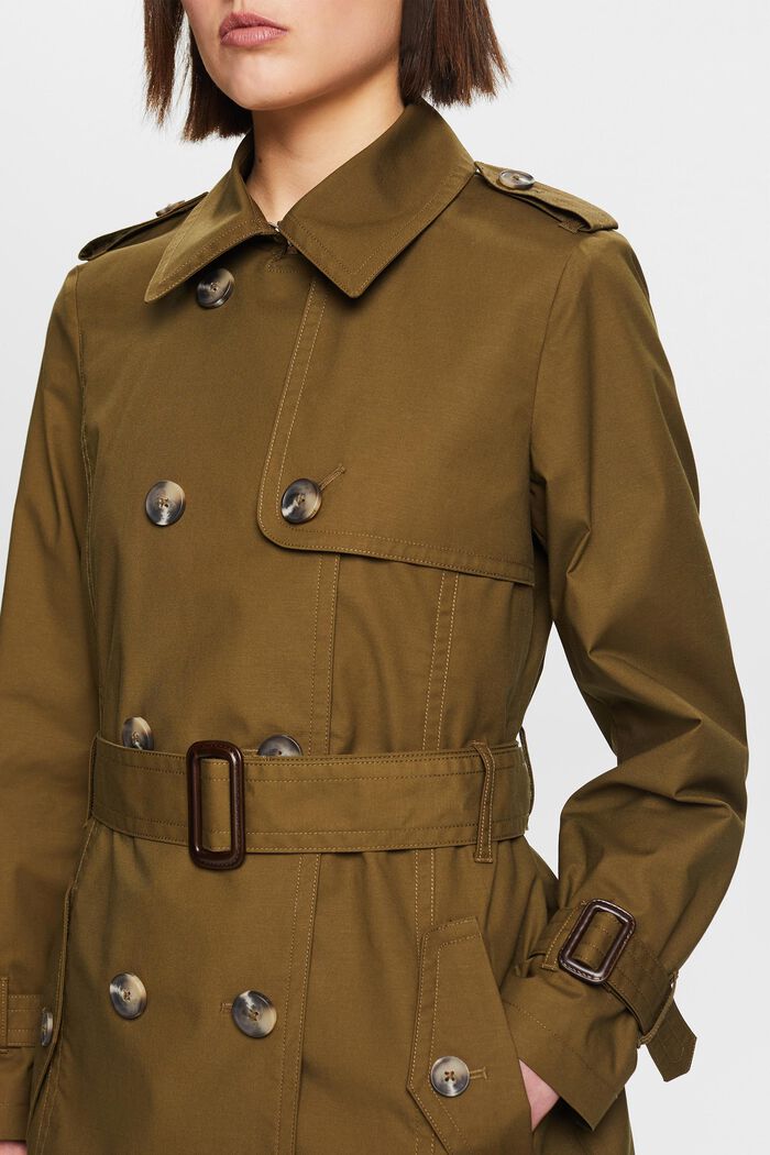 Dobbeltradet trenchcoat med bælte, KHAKI GREEN, detail image number 3