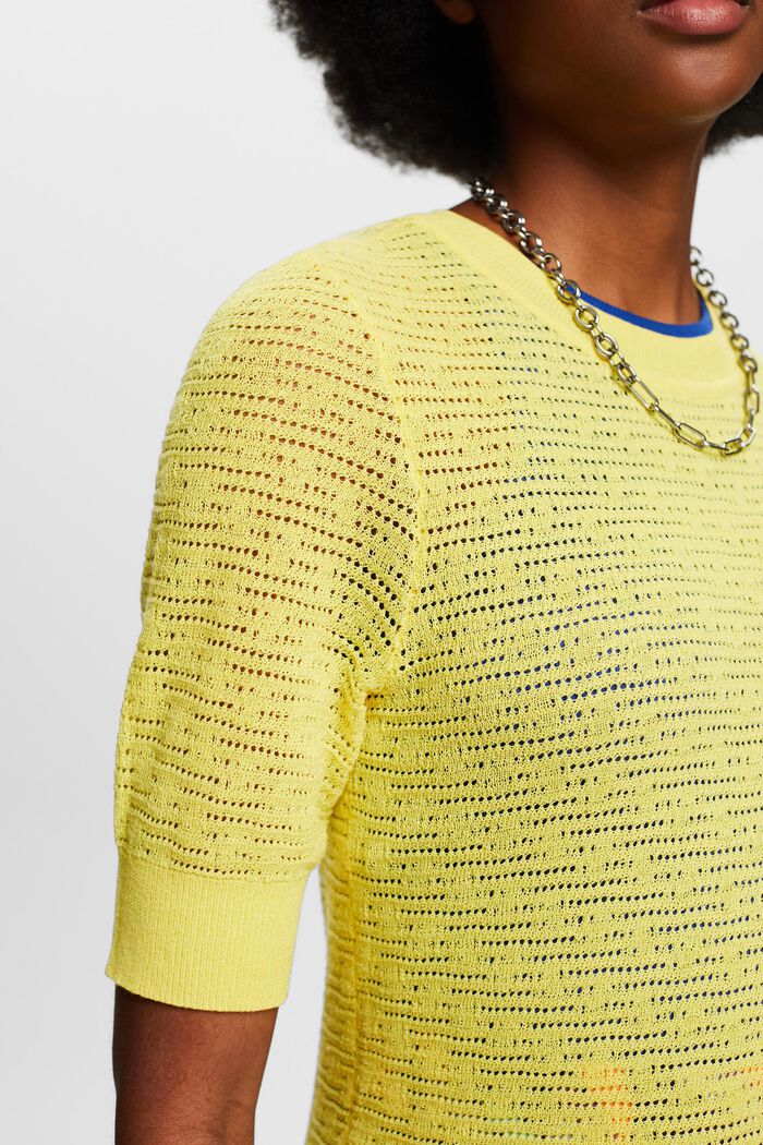 Kortærmet pointelle-sweater, PASTEL YELLOW, detail image number 3