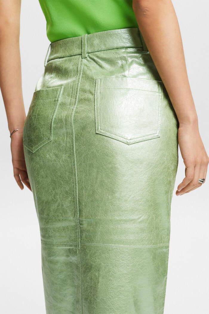 Midi-nederdel med metallic belægning, LIGHT AQUA GREEN, detail image number 3