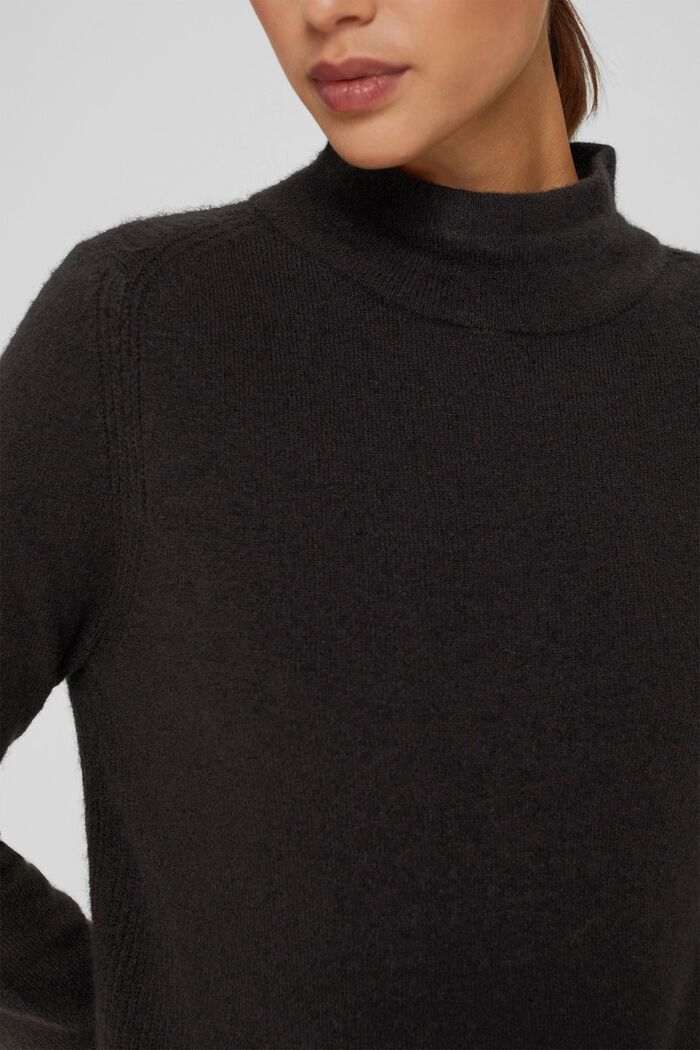Med uld: pullover med høj krave, BLACK, detail image number 2