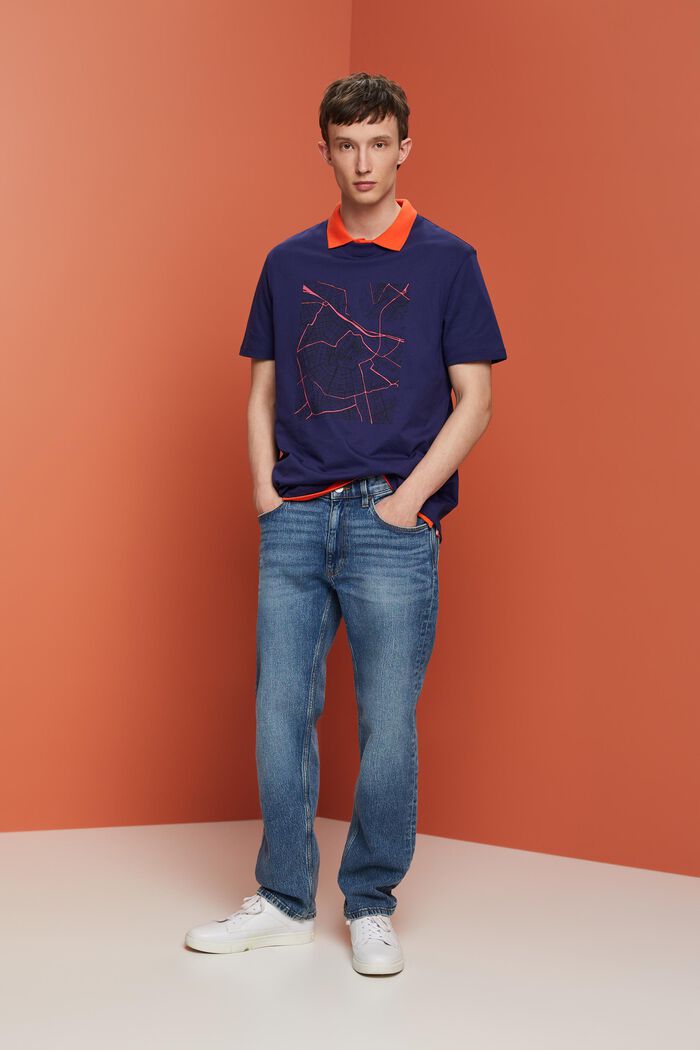 Jersey-T-shirt med print, DARK BLUE, detail image number 1