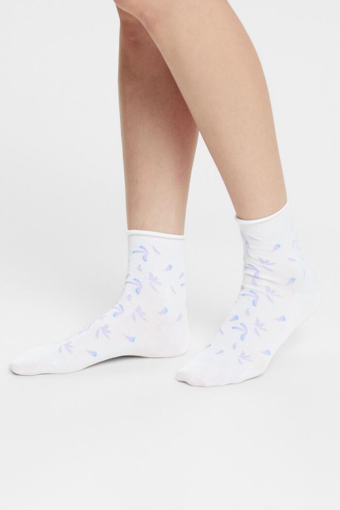 Pakke med 2 par strikkede sokker med print, WHITE, detail image number 1