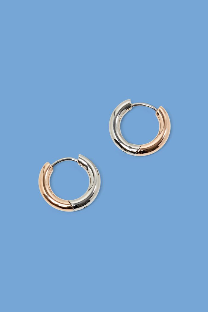 Tofarvede hoop-øreringe i rustfrit stål, ROSEGOLD, detail image number 0