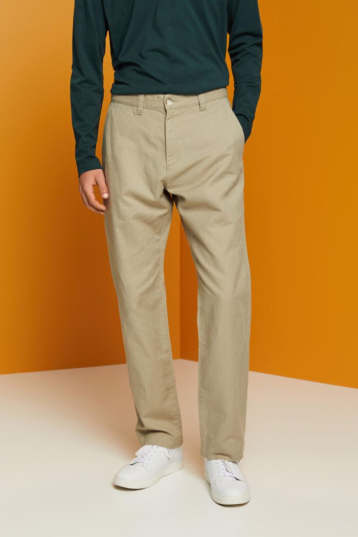 Bukser i bomulds- og hørmiks, LIGHT GREEN, detail image number 0