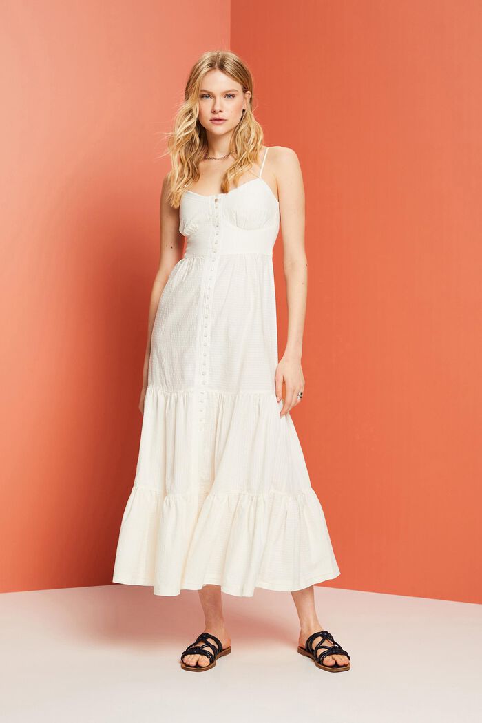Lagdelt maxi-kjole med knapper på fronten, WHITE, detail image number 4