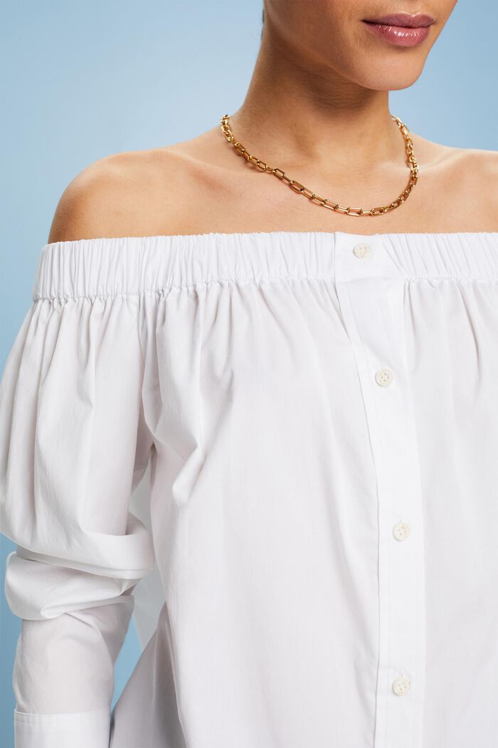 Carmen-bluse i poplin med bare skuldre, WHITE, detail image number 3