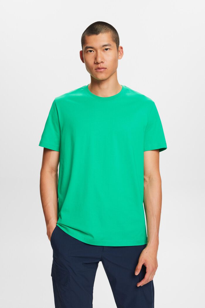 T-shirt i pima-bomuldsjersey med rund hals, GREEN, detail image number 0