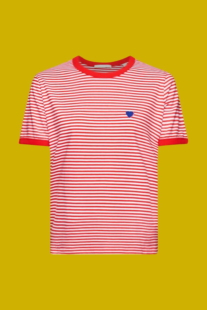Stribet bomulds-T-shirt med broderet motiv, RED, detail image number 5