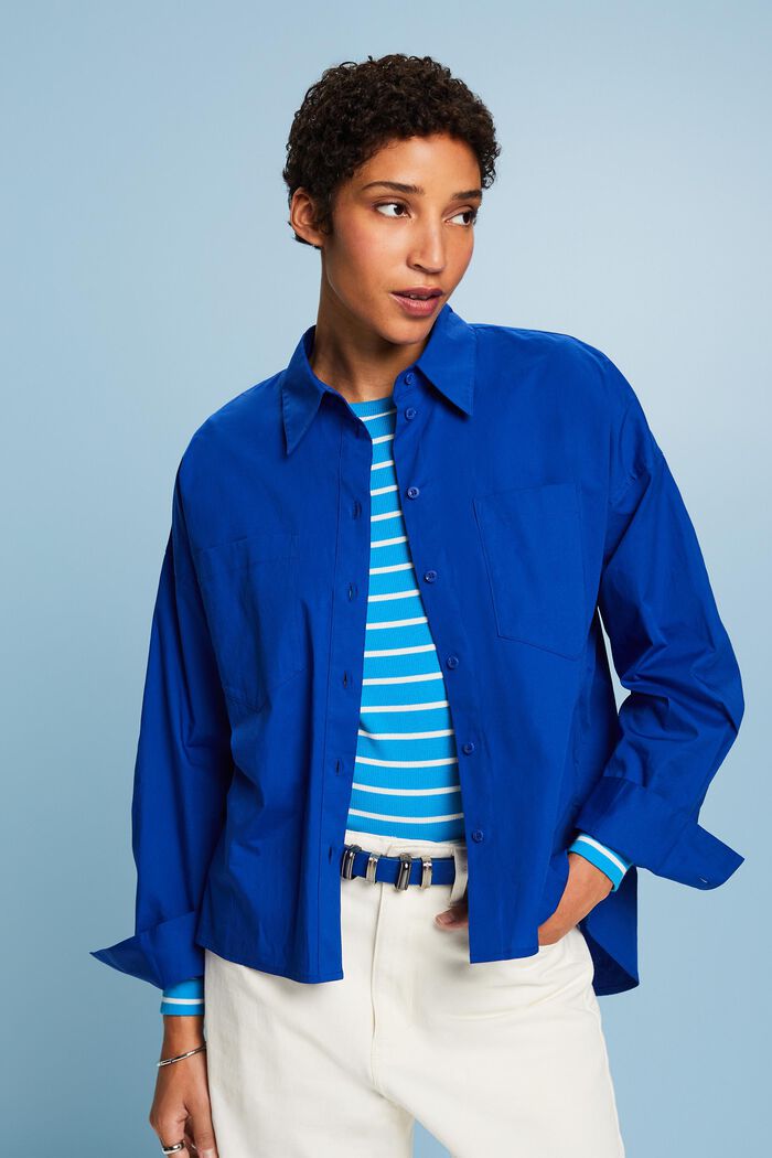 Button up-skjorte i bomuldspoplin, BRIGHT BLUE, detail image number 0