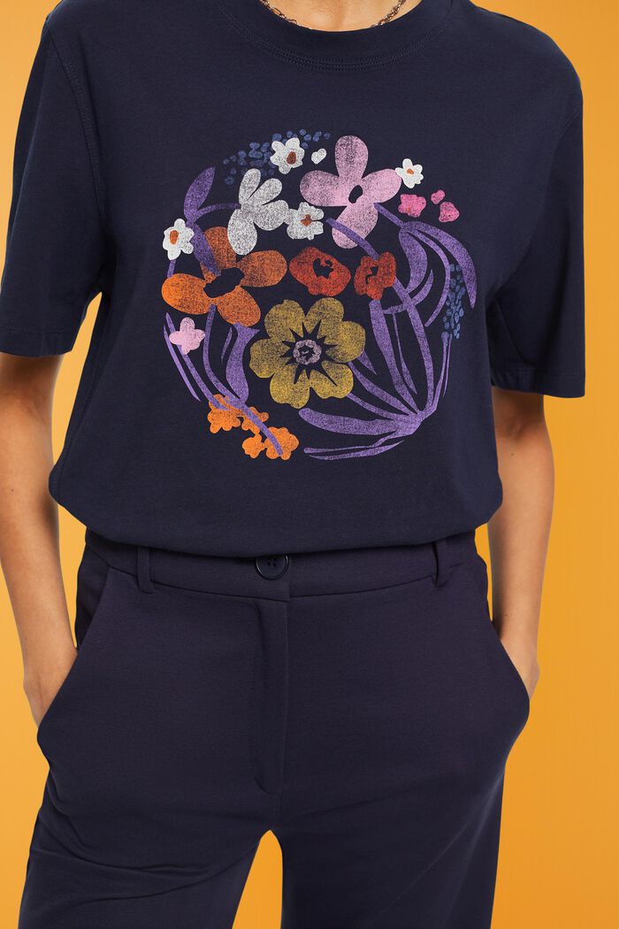 T-shirt med blomsterprint, NAVY, detail image number 2