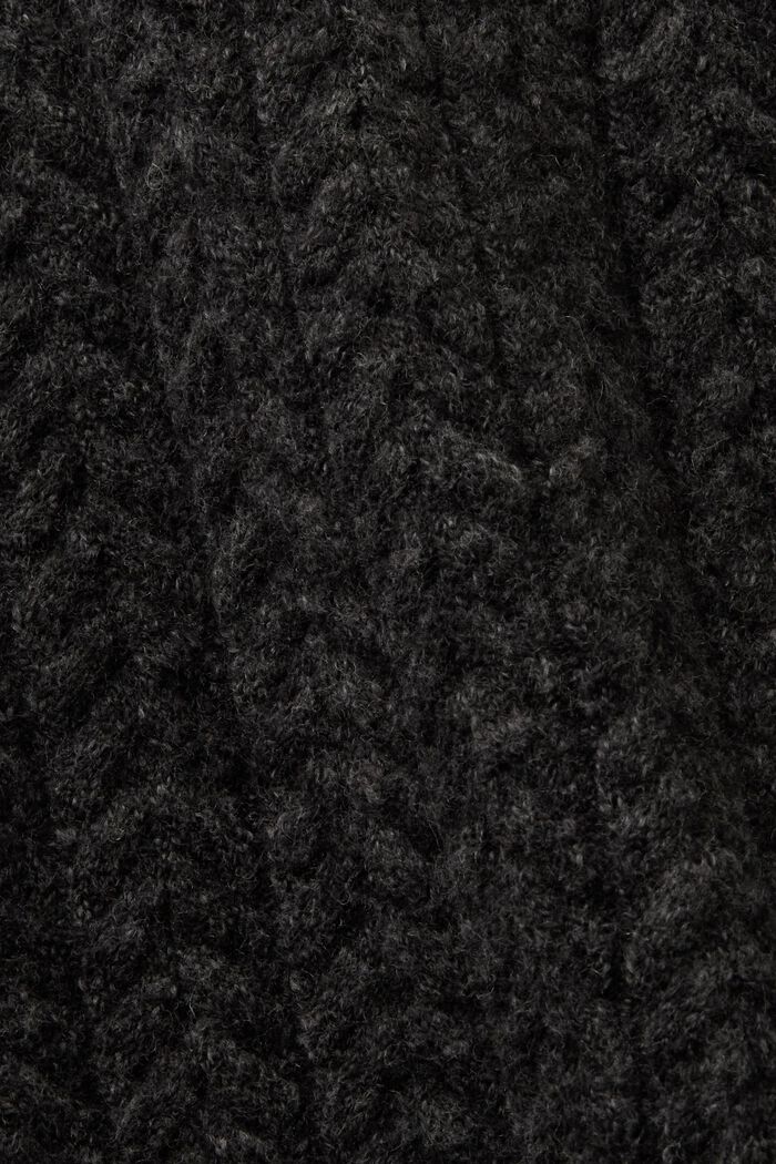 Meleret kabelstrikket sweater med rund hals, BLACK, detail image number 6