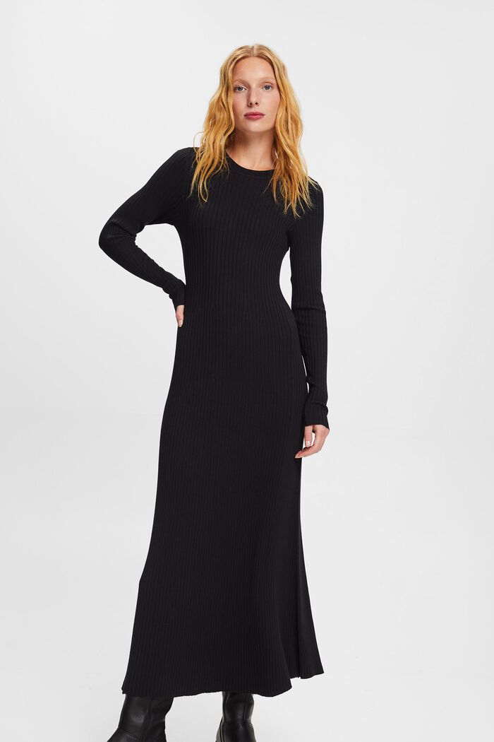 Maxi-kjole i ribstrik, BLACK, detail image number 0