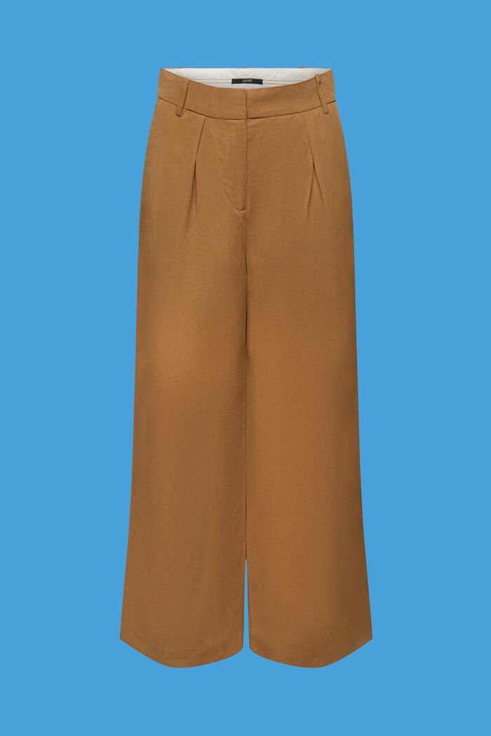 Bukser med høj talje, cropped vide ben og hør, PALE KHAKI, detail image number 5