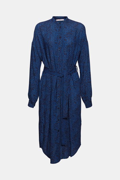 Mønstret kjole med bælte, LENZING™ ECOVERO™, NEW NAVY, overview