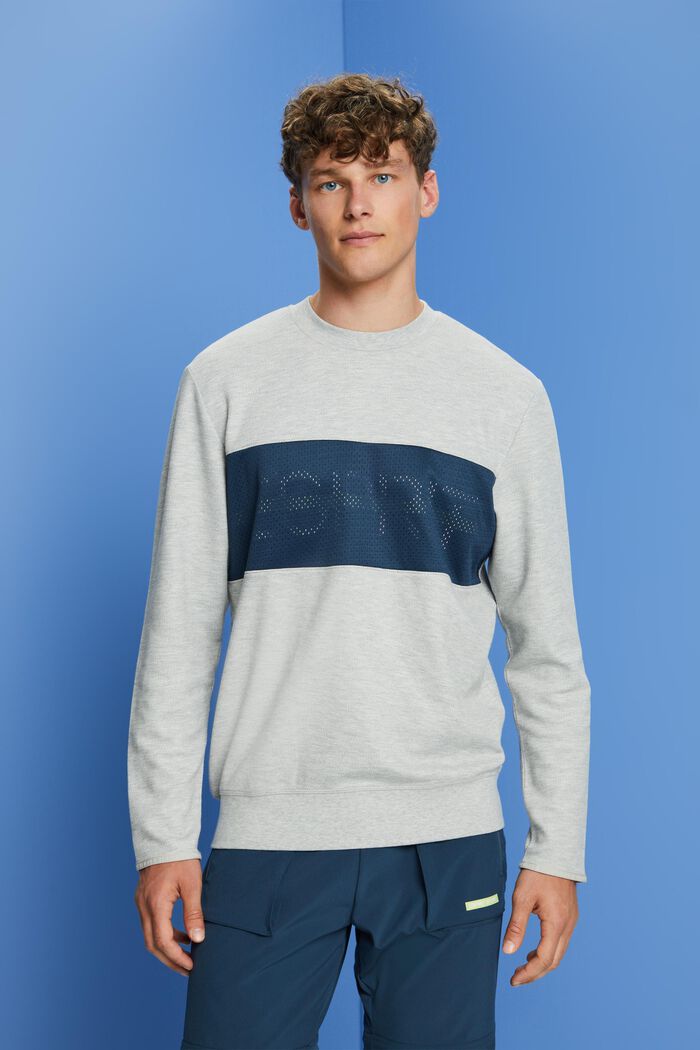 Sweatshirt i fleece med logo i netmateriale, LIGHT GREY, detail image number 0