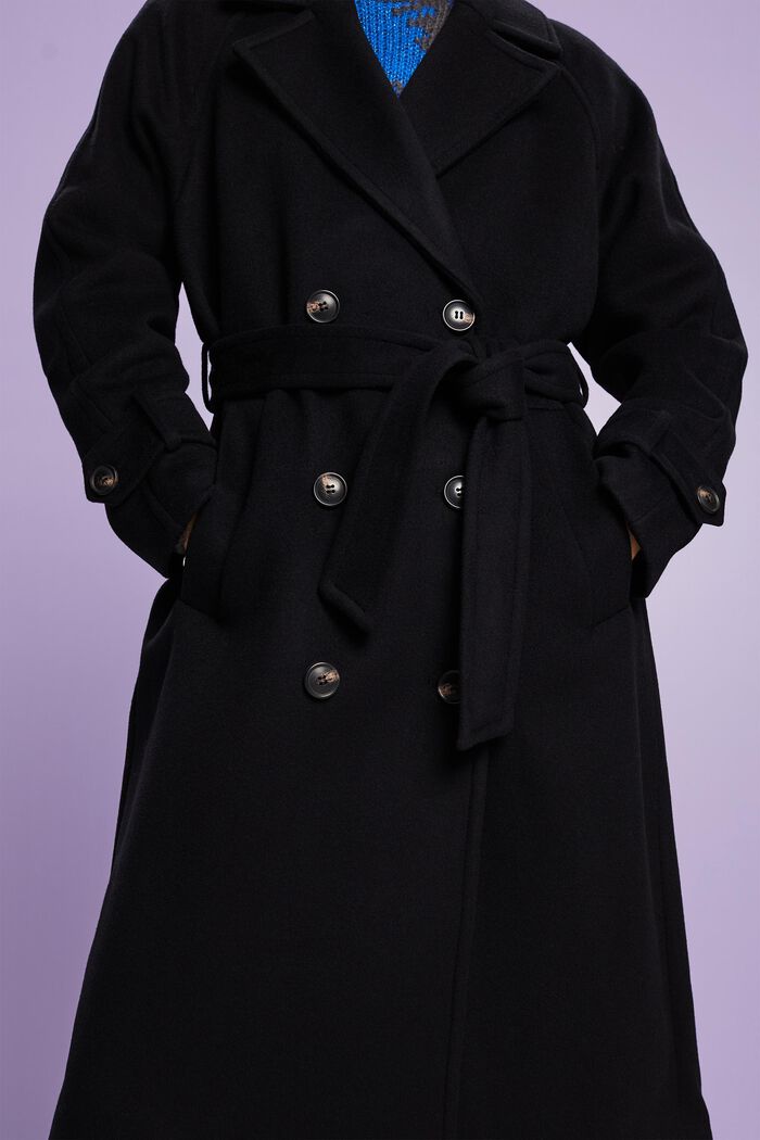 Dobbeltradet frakke i uld og kashmir, BLACK, detail image number 2