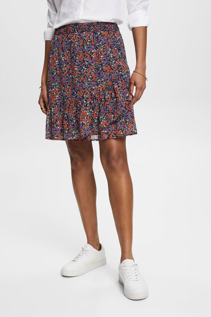 Blomstret nederdel med flæsekant, NAVY, detail image number 0