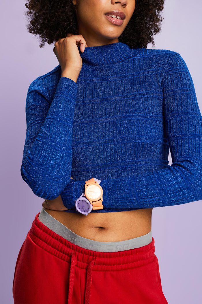 Cropped lamé-sweater med høj hals, BRIGHT BLUE, detail image number 1