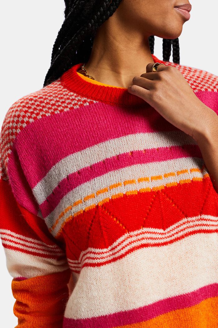 Stribet sweater med rund hals, RED, detail image number 3