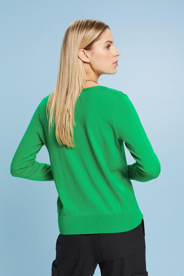 Sweater i bomuld med V-hals, GREEN, detail image number 2