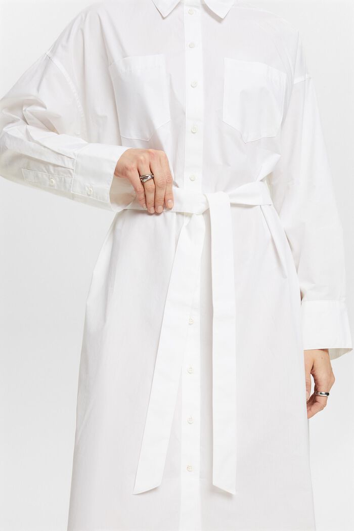 Skjortekjole i poplin med bælte, WHITE, detail image number 3