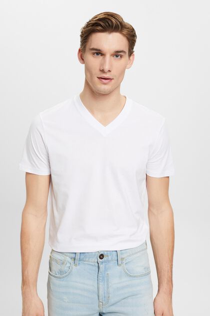 Slim fit bomulds-T-shirt med V-hals