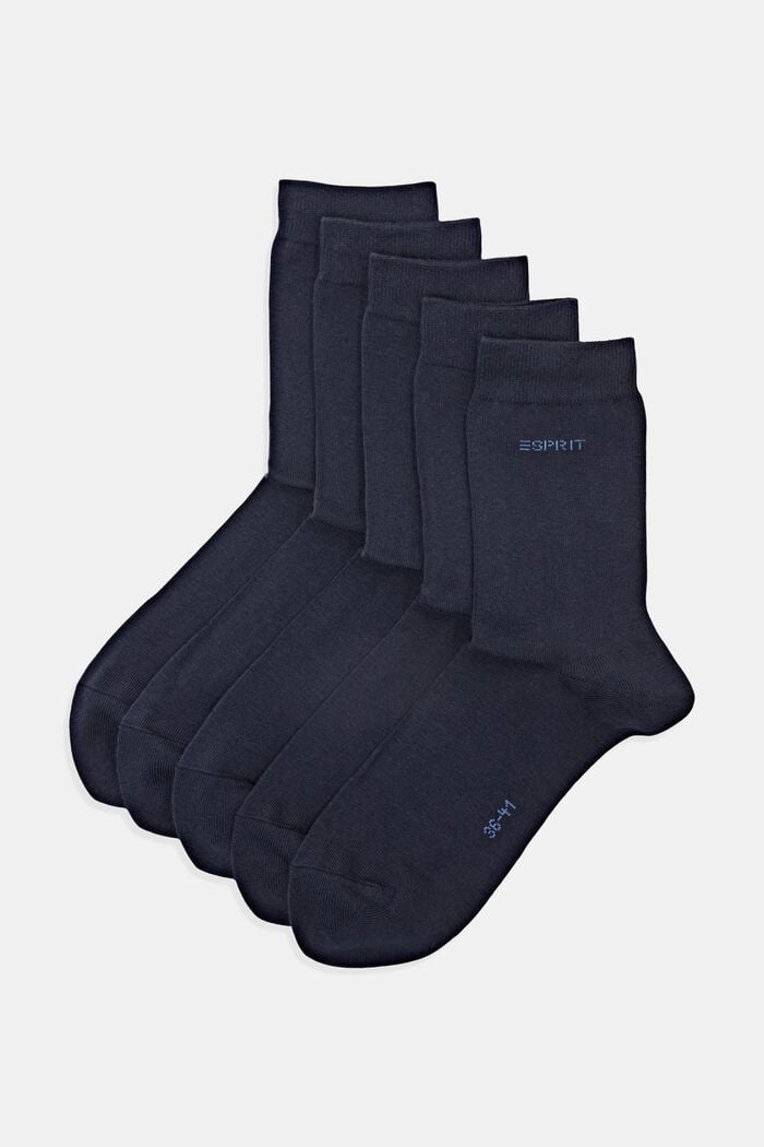 Pakke med 5 par ensfarvede sokker, økologisk bomuld, MARINE, detail image number 0