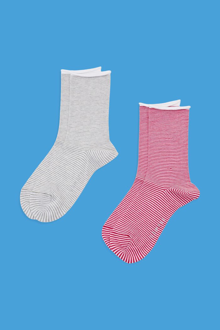 Stribede sokker med rullekant, økologisk bomuld, DARK PINK/BEIGE, detail image number 0