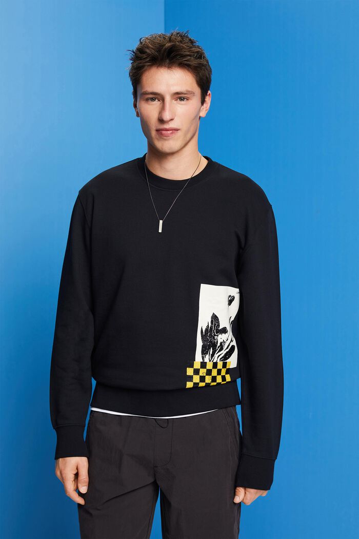 Sweatshirt med print og rund hals, 100 % bomuld, BLACK, detail image number 0