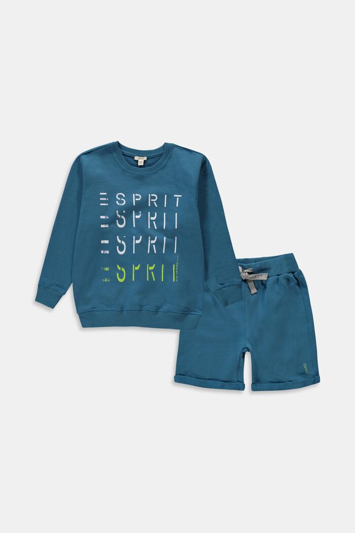 Sæt: sweatshirt og shorts, 100% bomuld, TURQUOISE, detail image number 0
