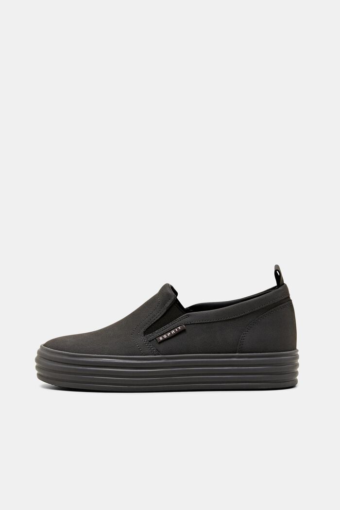 Slip-on sneakers i imiteret læder med platformsål, BLACK, detail image number 0