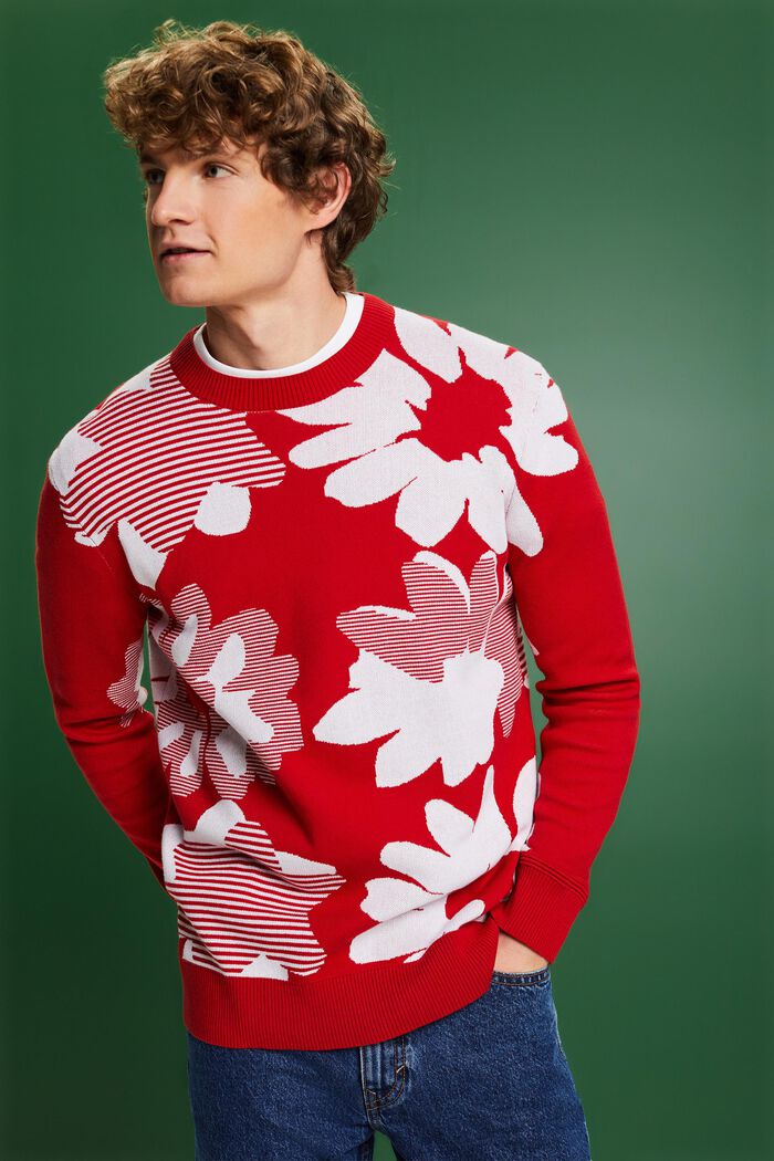 Jacquard-sweater i bomuld, DARK RED, detail image number 4