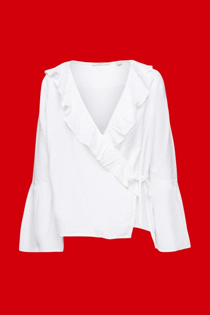 Slå om-bluse med flæser, WHITE, detail image number 5