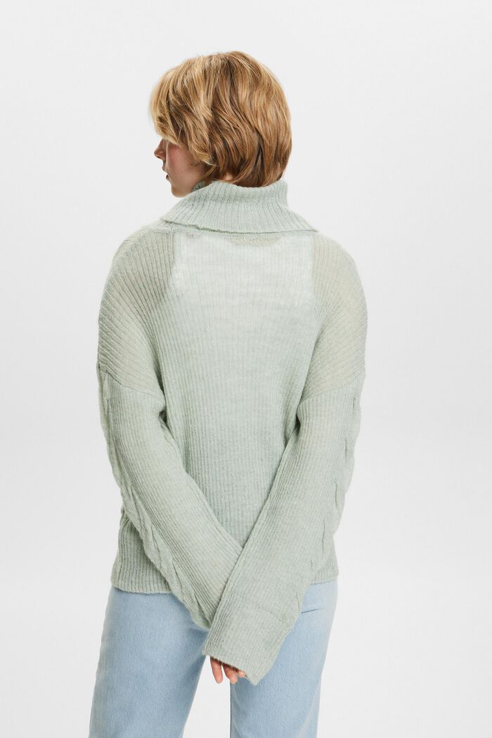 Rullekravesweater i kabelstrik, LIGHT AQUA GREEN, detail image number 4
