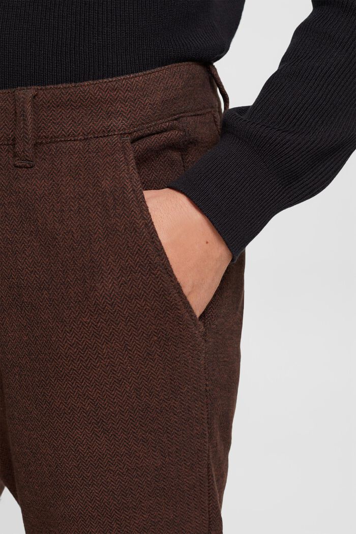 Slim fit-bukser med sildebensmønster, DARK BROWN, detail image number 0