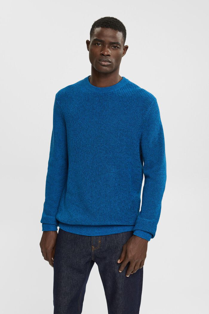 Stribet sweater, PETROL BLUE, overview
