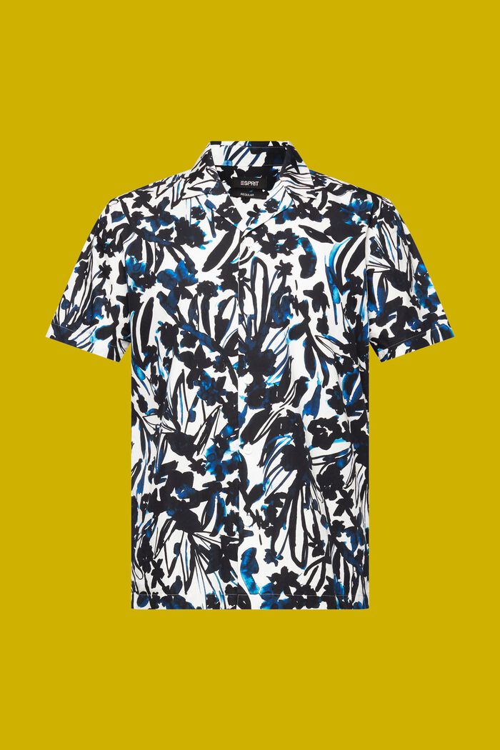 Mønstret skjorte med korte ærmer, 100 % bomuld, NAVY, detail image number 7