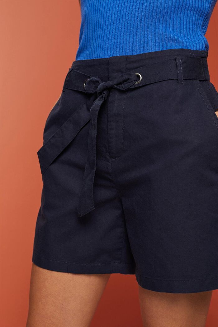 Shorts med bindebælte, hør-/bomuldsmiks, NAVY, detail image number 2