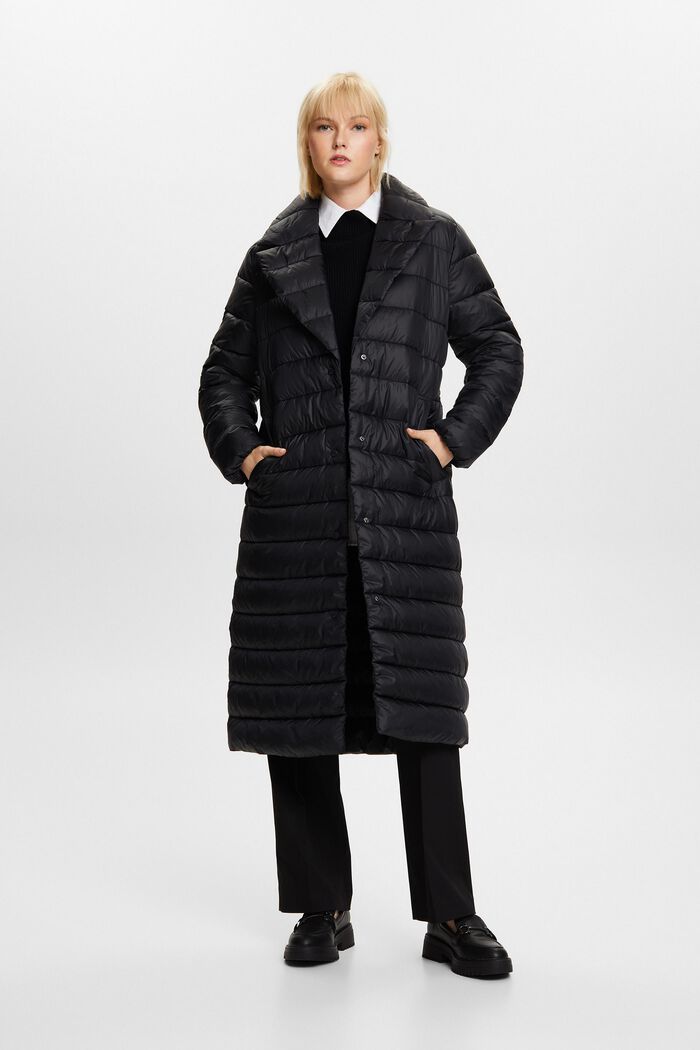 Genanvendt: Quiltet frakke med revers, BLACK, detail image number 2