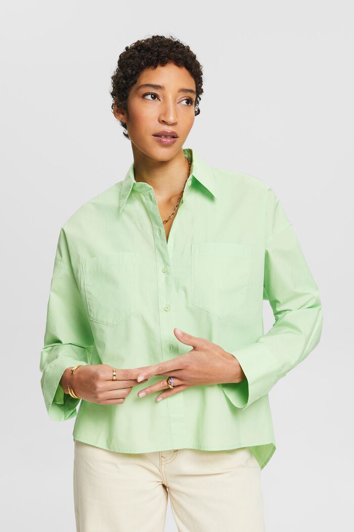Button up-skjorte i bomuldspoplin, LIGHT GREEN, detail image number 0