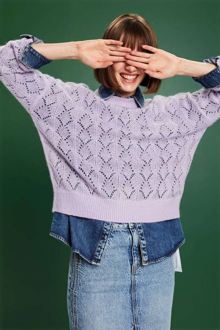 Sweater i åben strik, uldmiks, LAVENDER, detail image number 4