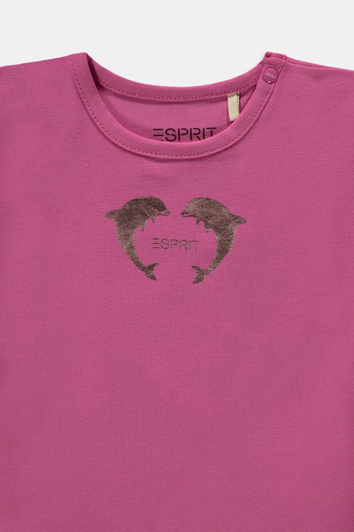 T-shirt med metallisk print, økologisk bomuld, DARK PINK, detail image number 2