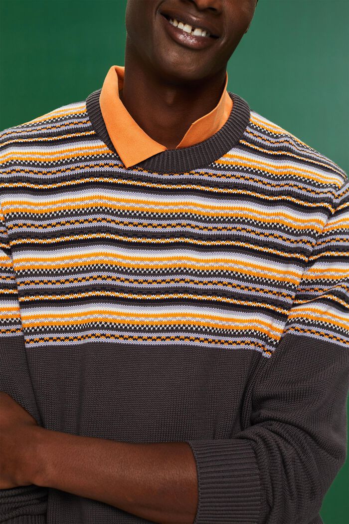 Jacquard-sweater i bomuld med rund hals, DARK GREY, detail image number 1